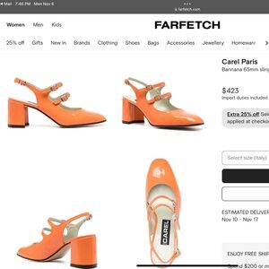 Carel Paris, Banana sling back Mary Janes, Size 38, double strap, Vernis Orange